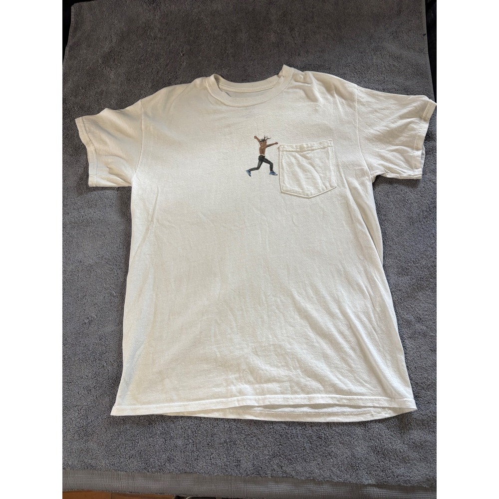 Travis Scott Virgil Abloh Astroworld 2018 Pocket T-Shirt Mens Medium Cream White
